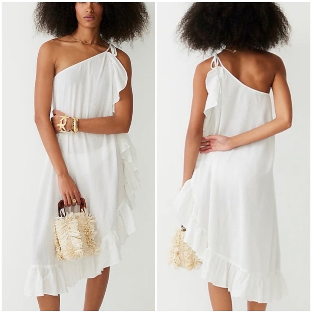 J.Crew White Ruffle One-Shoulder Cover-Up Dress Soft Gauze XS Beach Coastal Swim